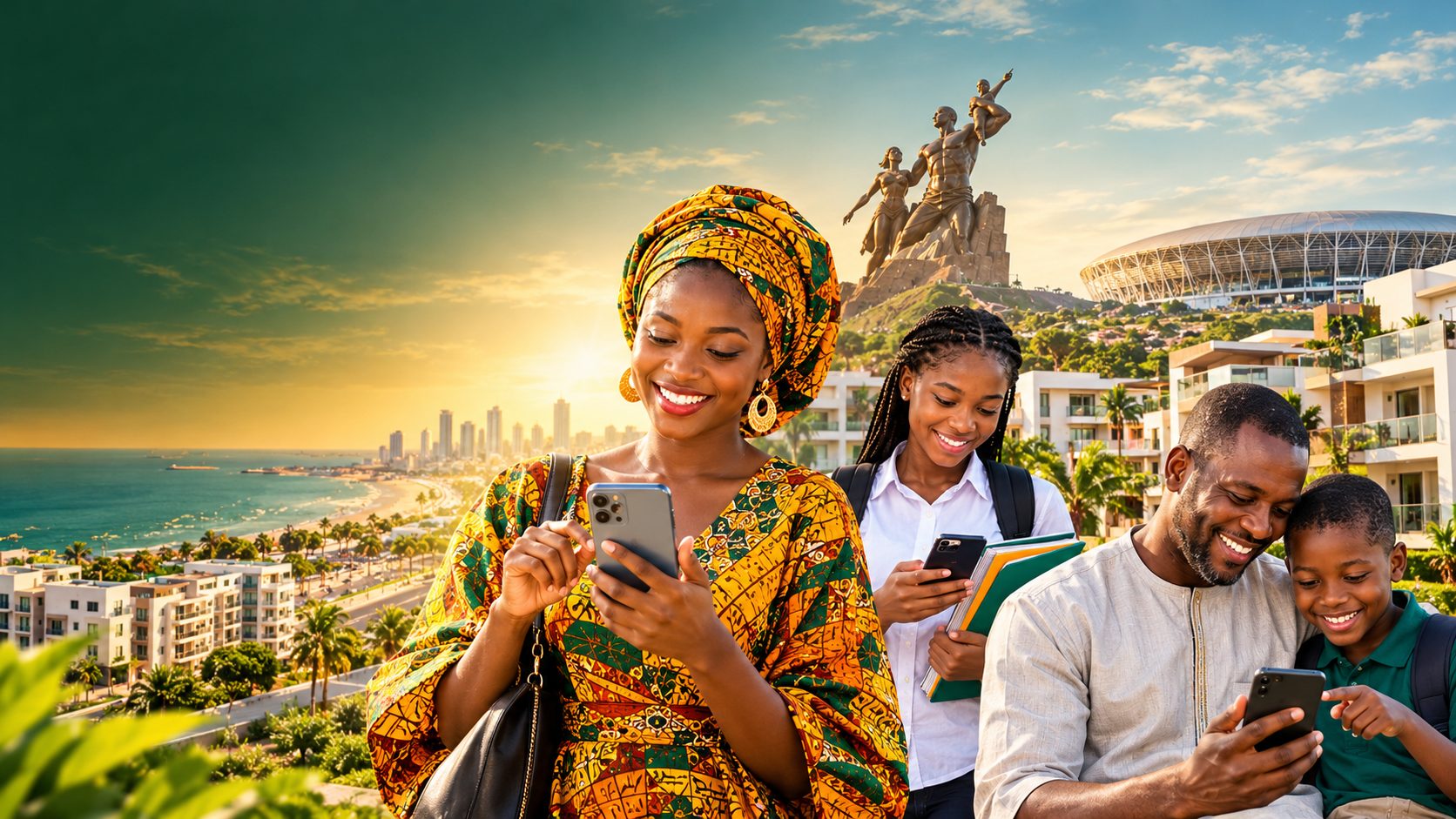 Le Monument de la Renaissance Africaine à Dakar au coucher du soleil